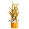 21" Dried Wheat And Pumpkin Fall Arrangement In Pumpkin Vase