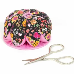 Dritz® Black & Pink Floral Pin Cushion with Scissors