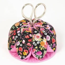 Dritz® Black & Pink Floral Pin Cushion with Scissors