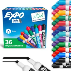 Dry Erase Markers, Low Odor Ink, Assorted Fashion Colors, Chisel Tip, 36 Count - Easily Erases, Ideal for Classroom, Home, Office, Back to School, Teacher Supplies