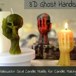 3D Skull & Ghost Hand Silicone Candle Molds – Epoxy Resin, Soap, and Candle Making Mold for Halloween, Aromatherapy, DIY Crafts