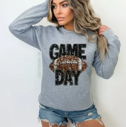 #258 DTF Print- Game Day Football- Faux Sequins