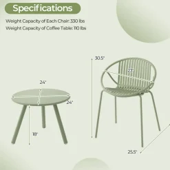 Durable All-Weather Patio Set with Round Coffee Table & Two Chairs