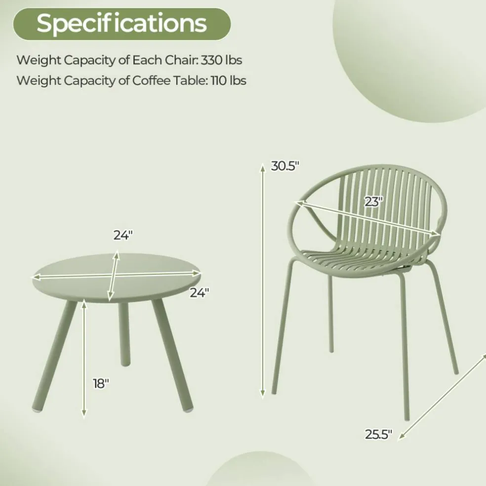 Durable All-Weather Patio Set with Round Coffee Table & Two Chairs