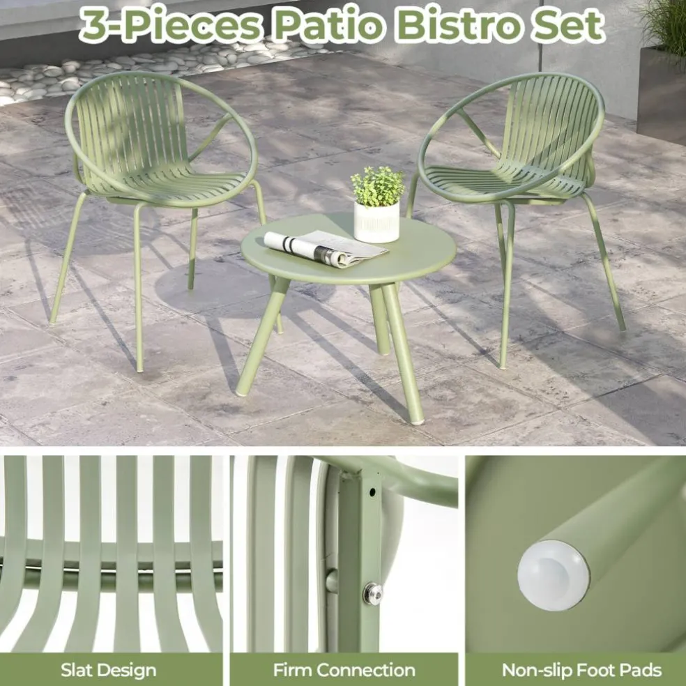 Durable All-Weather Patio Set with Round Coffee Table & Two Chairs