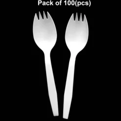 Durable White Plastic Spoon and Fork Combo - 5.5