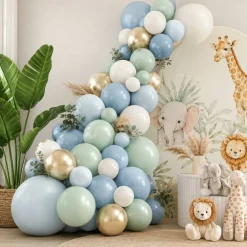 Dusty Blue Green Balloon Set 120Pcs 12 Inch Latex Balloons, Fog Blue Sage Ivory Metallic Gold Boho Jungle Safari Wedding, Bridal Baby Shower & Birthday Party Decorations