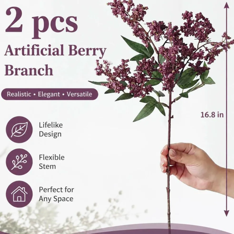 Dusty Plum Artificial Nandina Berry Stem, 2-Piece Set