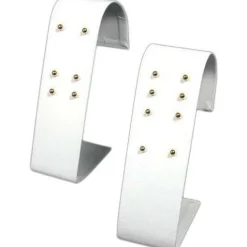 2 Earring Display White Leather Hoop Stud Showcase