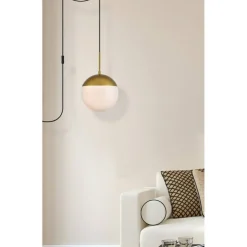 Eclipse 1 Light Brass plug in pendant With Frosted White Glass
