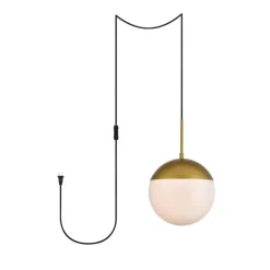 Eclipse 1 Light Brass plug in pendant With Frosted White Glass