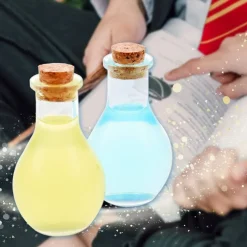 Eco-Fused Cosplay Potion Bottle 2x (Big/Small) - Clear Spherical Cosplay, Wizard, Witch Costume Accessory - Incl. Cork Stopper, Black Faux Leather Sleeve Holder, Belt Loop
