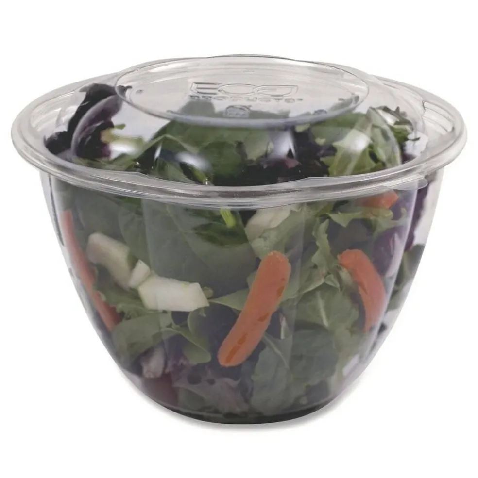 Eco-Products 48 oz. Renewable and Compostable Plastic Salad Bowls with Lids - Clear (150/Carton)