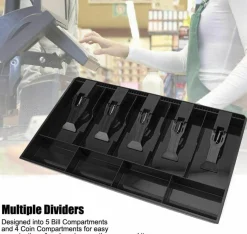 Edge Collections - Black - Black Cash Register Drawer Insert Tray with Bill and Coin Compartments - 1 Piece