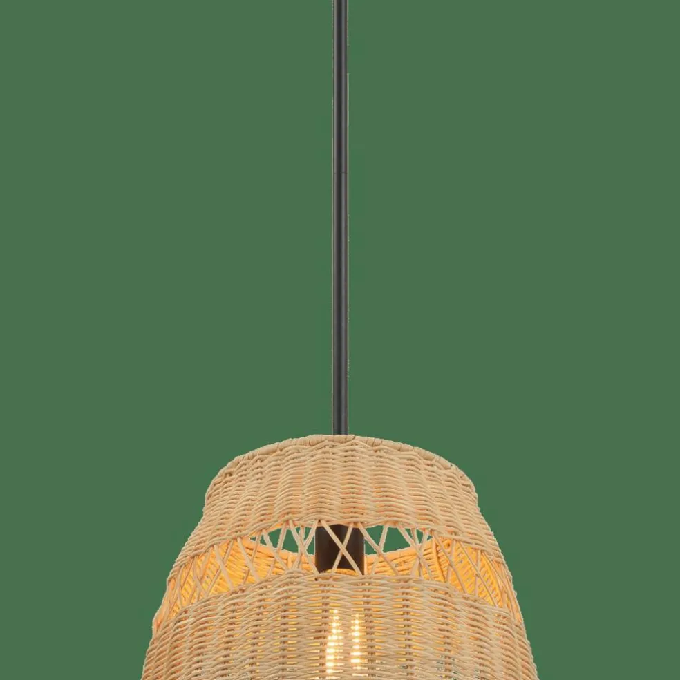 Edge Collections - Black - Essence 1 Light Pendant Rattan Shade Metal Finish - 1 Piece