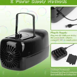 Edge Collections - Blue - Automatic Bubble Blower Machine with Dual-Speed Operation, Portable Handle & Battery/Plug-In Power - 1 Piece