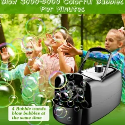 Edge Collections - Blue - Automatic Bubble Blower Machine with Dual-Speed Operation, Portable Handle & Battery/Plug-In Power - 1 Piece