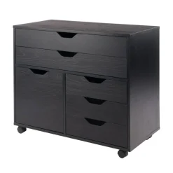 Edge Collections - 5 Drawers - Black - Wide Storage Cabinet with Mixed Drawer Design for Home Organization - 1 Piece