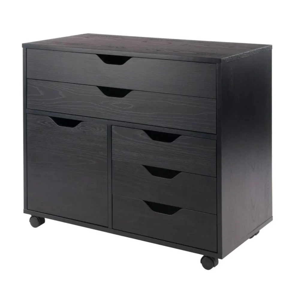 Edge Collections - 5 Drawers - Black - Wide Storage Cabinet with Mixed Drawer Design for Home Organization - 1 Piece