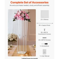 Edge Collections - Gold - Cylindrical Wedding Flower Stand with Acrylic Top for Wedding, Party & Centerpiece Display - 10 Pieces 1 Set