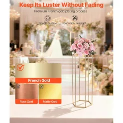 Edge Collections - Gold - Hexagonal Wedding Flower Stand with Acrylic Top for Wedding, Party & Centerpiece Display - 10 Pieces 1 Set