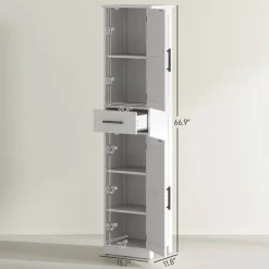 Edge Collections - 67 Inch - White - Farmhouse Bathroom Linen Cabinet with Doors, Shelves & Storage Drawer - 1 Piece