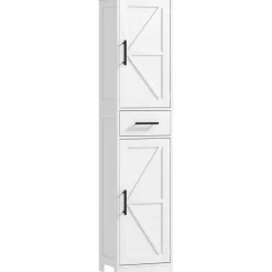 Edge Collections - 67 Inch - White - Farmhouse Bathroom Linen Cabinet with Doors, Shelves & Storage Drawer - 1 Piece