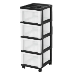 Edge Collections - Multicolor - IRIS 4-Drawer Narrow Plastic Storage Drawer Cart with Organizer Top - 1 Piece