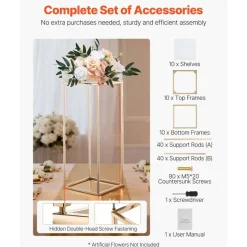 Edge Collections - Rectangular Wedding Flower Stand with Column Display for Centerpieces & Event Décor - 10 Pieces 1 Set