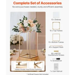 Edge Collections - Rectangular Wedding Flower Stand with Column Display for Centerpieces & Event Décor - 10 Pieces 1 Set
