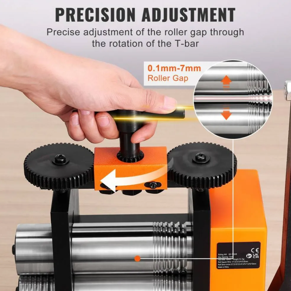 Edge Collections - Silver - 3-in-1 Jewelry Rolling Mill Machine with Adjustable Press Thickness for Sheet, Square Wire & Semicircle Wire - 1 Piece