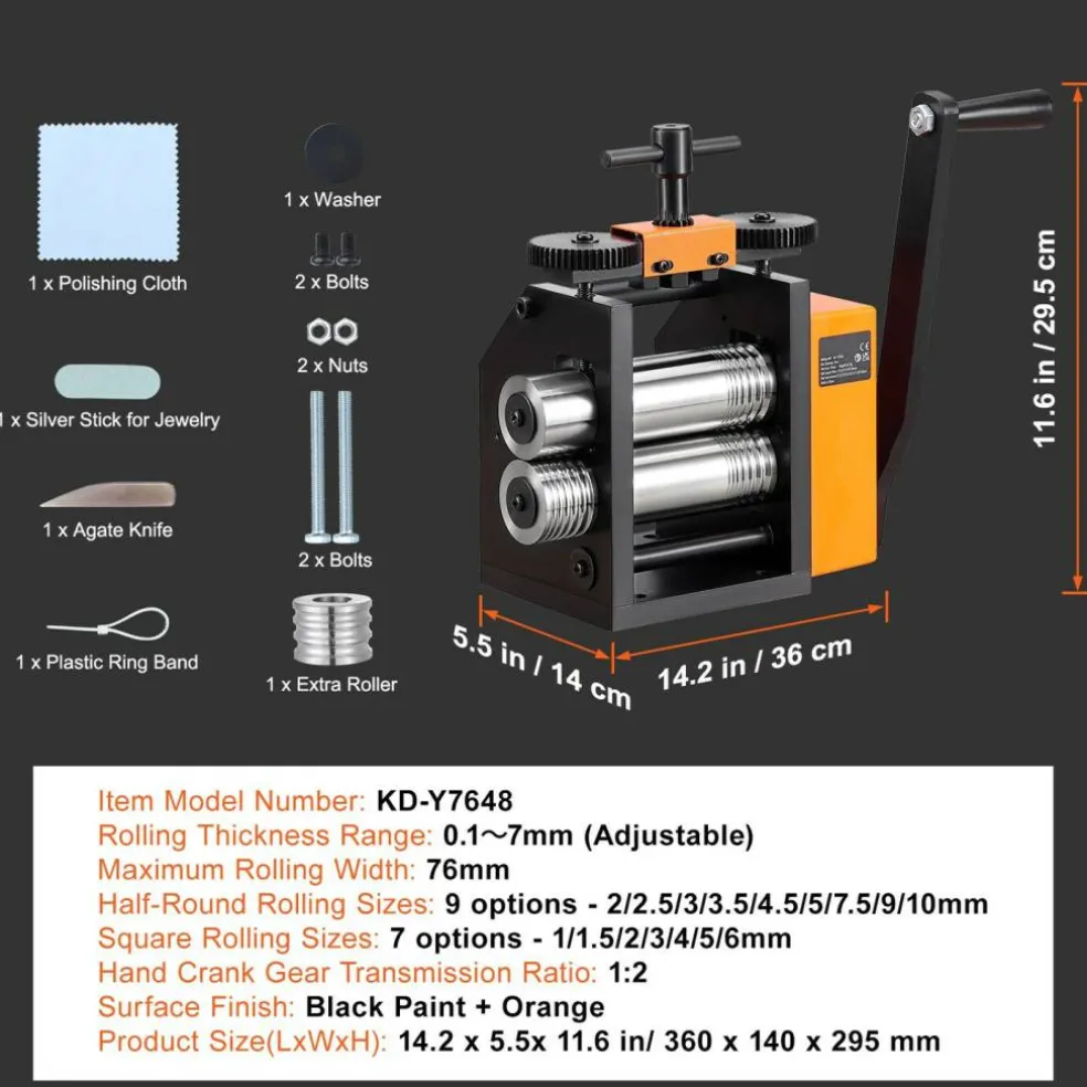 Edge Collections - Silver - 3-in-1 Jewelry Rolling Mill Machine with Adjustable Press Thickness for Sheet, Square Wire & Semicircle Wire - 1 Piece