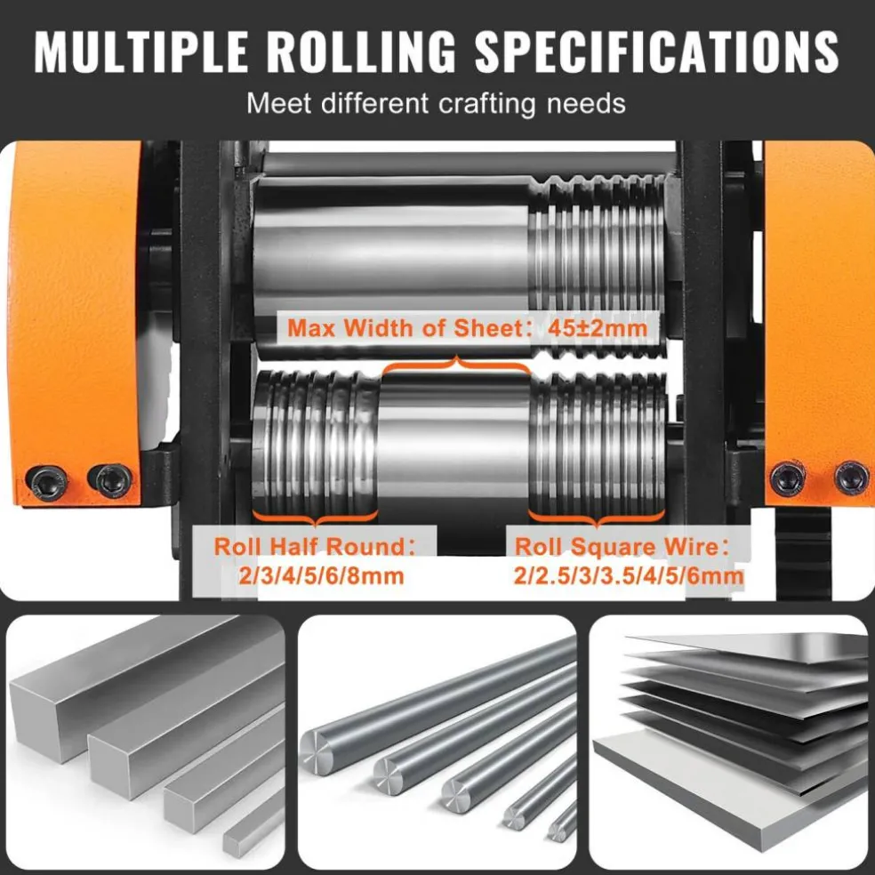 Edge Collections - Silver - 3-in-1 Jewelry Rolling Mill Machine with Adjustable Press Thickness for Sheet, Square Wire & Semicircle Wire - 1 Piece