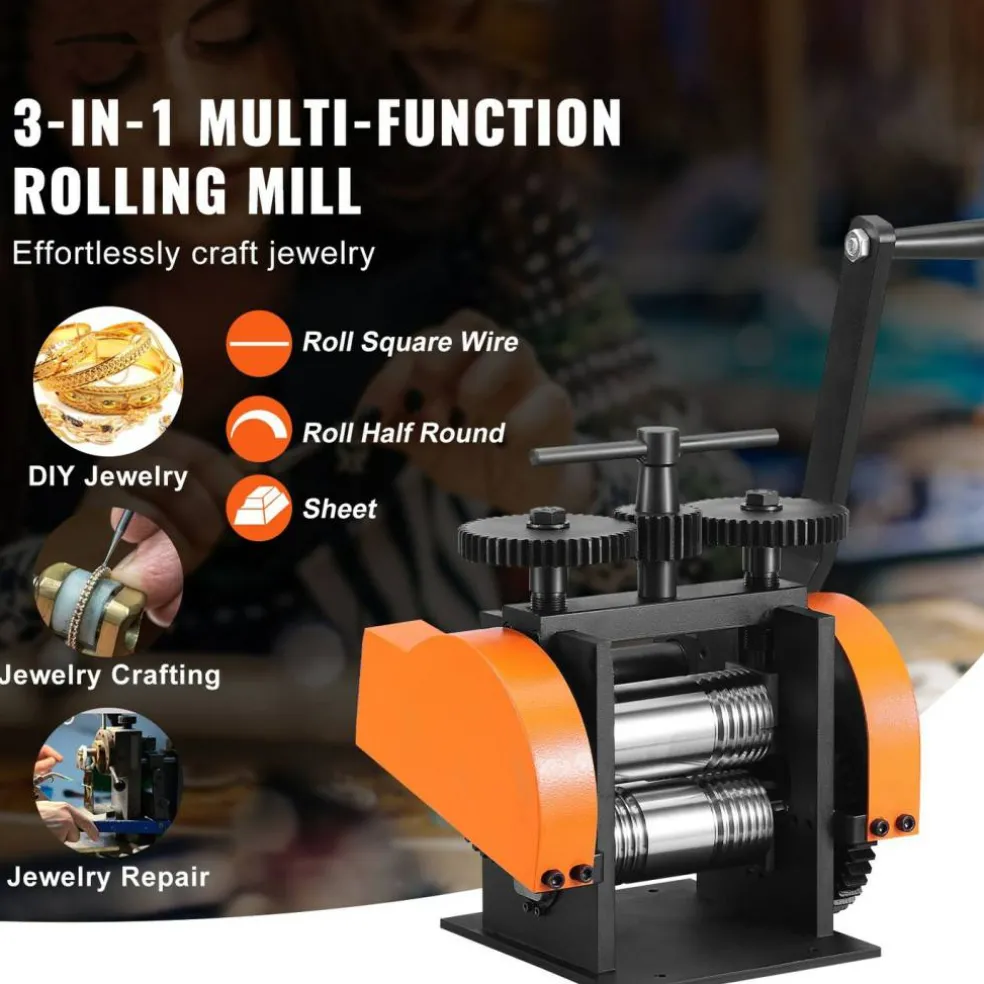 Edge Collections - Silver - 3-in-1 Jewelry Rolling Mill Machine with Adjustable Press Thickness for Sheet, Square Wire & Semicircle Wire - 1 Piece