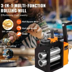 Edge Collections - Silver - 3-in-1 Jewelry Rolling Mill Machine with Adjustable Press Thickness for Sheet, Square Wire & Semicircle Wire - 1 Piece