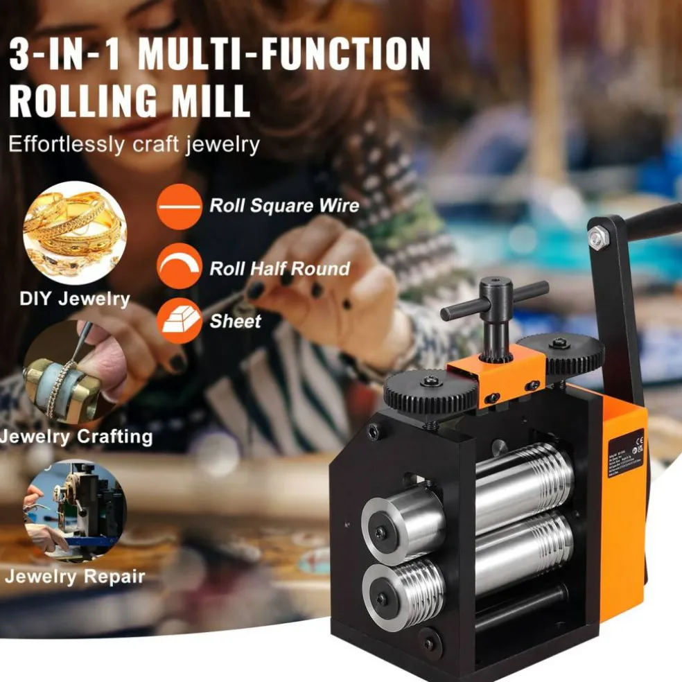 Edge Collections - Silver - 3-in-1 Jewelry Rolling Mill Machine with Adjustable Press Thickness for Sheet, Square Wire & Semicircle Wire - 1 Piece