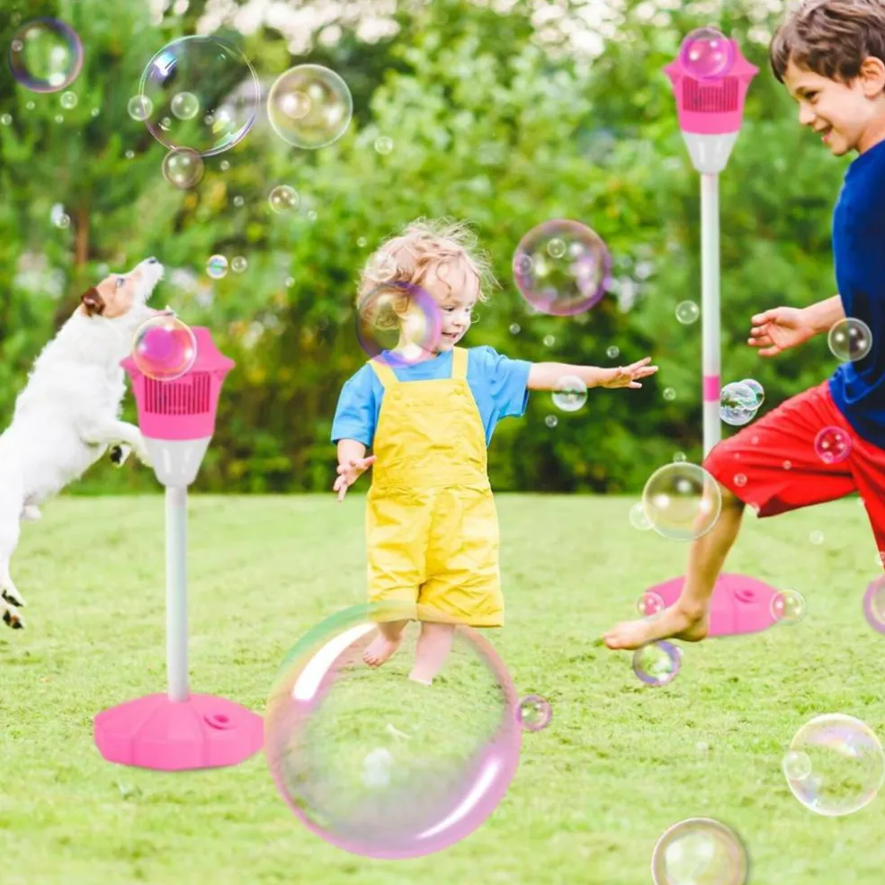 Edge Collections – Standing Bubble Machines with Colorful Lights, Music and Adjustable Height – 2 Pieces