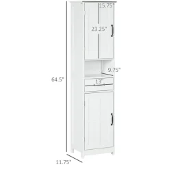 Edge Collections - White - Slim Bathroom Linen Storage Cabinet with Open Shelf, Drawer & Adjustable Shelves - 1 Piece