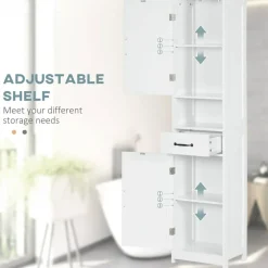 Edge Collections - White - Slim Bathroom Linen Storage Cabinet with Open Shelf, Drawer & Adjustable Shelves - 1 Piece