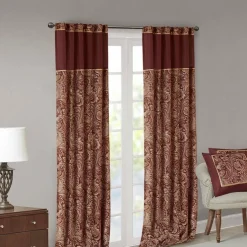 Edge Collections - 50" x 95" - Burgundy - Madison Park Burnt Paisley Jacquard Curtain Panel - 1 Piece