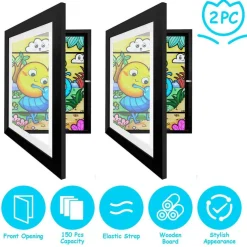 Edge Collections - 12" x 10" - Kids Art Front Opening Wooden Frame A4 Artwork Display Storage - 2 Pieces