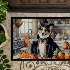 Edge Collections - 18" x 27" - Multicolor - Corgi Fall Doormat  Pumpkins, Indoor Outdoor - 1 Piece
