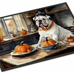 Edge Collections - 18" x 27" - Multicolor - English Bulldog Fall Kitchen Pumpkins Doormat Indoor Outdoor - 1 Piece