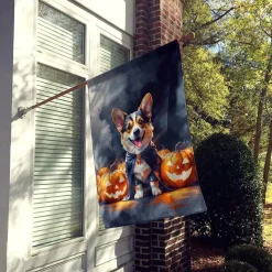 Edge Collections - 28" x 40" - Multicolor - Corgi Puppy Halloween House Flag Decorative Sleeve Pole Banner - 1 Piece