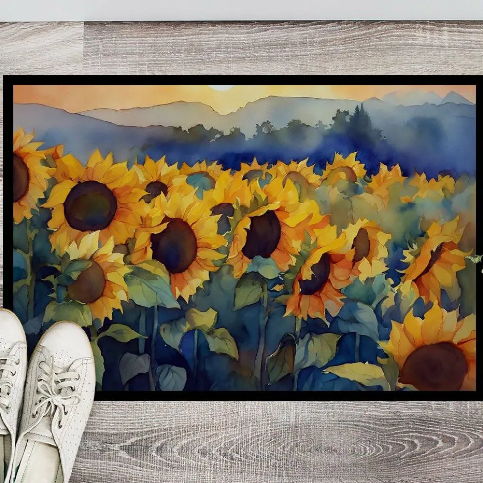 Edge Collections - 18" x 27" - Multicolor - Sunflowers Doormat Non-Slip, Washable - 1 Piece