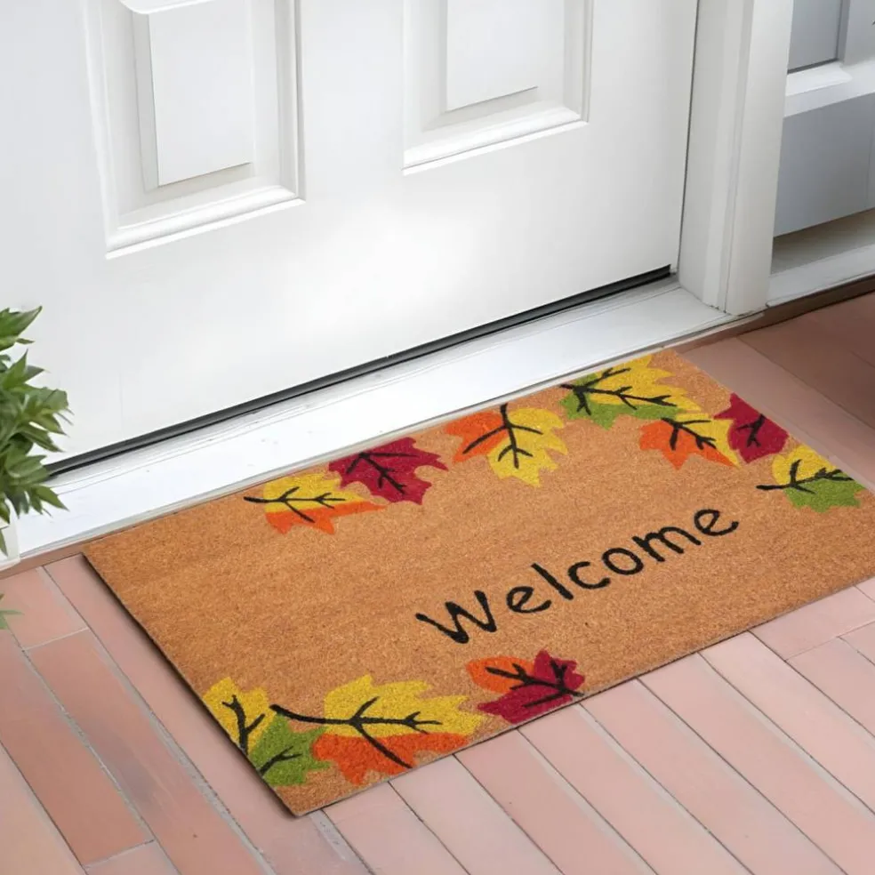 Edge Collections - 17" X 29" - Multicolor - Durable Fall Welcome Door Mat with Leaf Design - 1 Piece