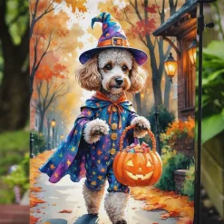 Edge Collections - 11.25" X 15.5" - Multicolor - Garden Flag Poodle Halloween Trick or Treat Decorative Flag - 1 Piece