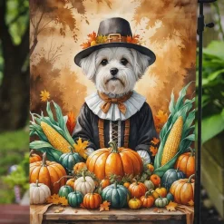 Edge Collections - 11.25" X 15.5" - Multicolor - Garden Flag Maltese Thanksgiving Decorative Flag - 1 Piece