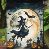 Edge Collections - 11 1/4" X 15 1/2" - Multicolor - Flying Witch Halloween Garden Flag - 1 Piece