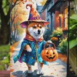 Edge Collections - 11 1/4" X 15 1/2" - Multicolor - Garden Shiba Inu Halloween Trick or Treat Flag - 1 Piece